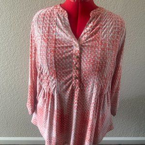 CB Established 1962 Orange/White 3/4 Roll-tab Sleeves Henley Neckline Size 2X